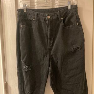 Size 10 black super distressed curvy mom jeans from American Eagle